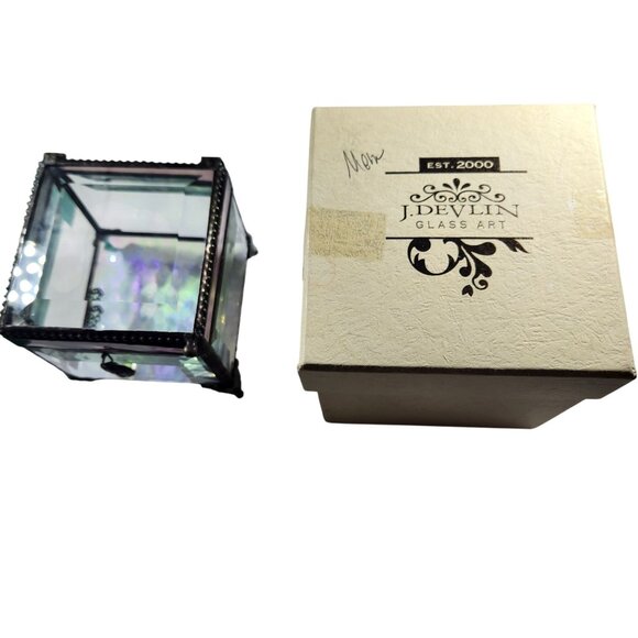 Trinket box J. Devlin Glass Art Hinged Lid Heart Charm pink clear valentine - Picture 5 of 6